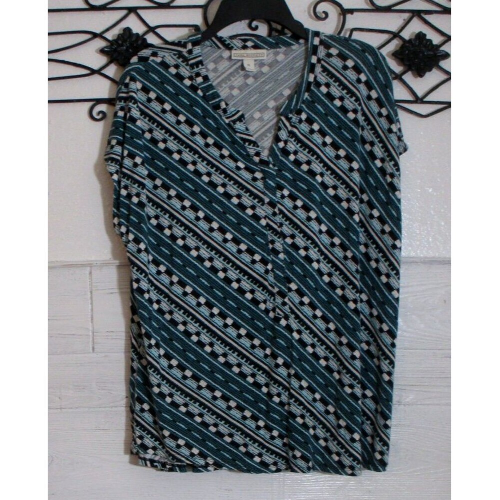 Dana Buchman Women's Knit Top Size XL Short Sleeve Multicolor Geometric